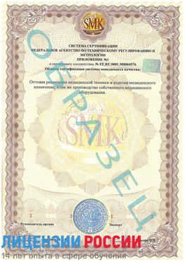 Образец сертификата соответствия (приложение) Белореченск Сертификат ISO 13485